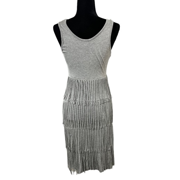 Kate and Mallory Knit Scoop Neck Fringed Hem Dress Grey - Picture 6 of 15